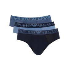 Emporio Armani Set 3 Slip OXFORD/INDIGO/MARINE in cotone stretch con vita elastica e logo lettering 