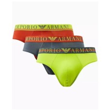 Emporio Armani Set 3 Slip in Cotone stretch con vita elastica e logo lettering LIME/RUGGINE/ANTRACITE