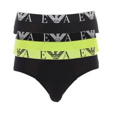 Emporio Armani Set 3 Slip Black/Lime in cotone elasticizzato vita elastica con logo bold monogram