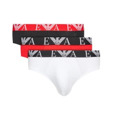 Emporio Armani Set 3 Slip Black/White/red  in cotone elasticizzato vita elastica con logo bold monogram