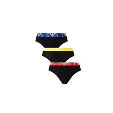 Emporio Armani Set 3 Slip Black in cotone elasticizzato vita elastica con logo bold monogram