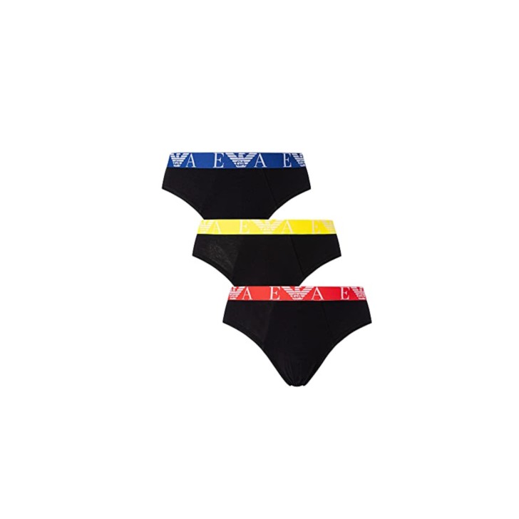 Emporio Armani Set 3 Slip Black in cotone elasticizzato vita elastica con logo bold monogram