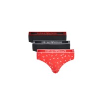 Emporio Armani Set 3 Slip black/red in cotone stretch con vita elastica e logo lettering