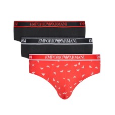 Emporio Armani Set 3 Slip black/red in cotone stretch con vita elastica e logo lettering