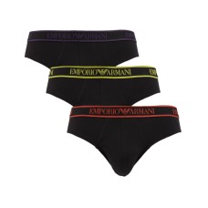Emporio Armani Set 3 Slip black in cotone stretch con vita elastica e logo lettering multicolor
