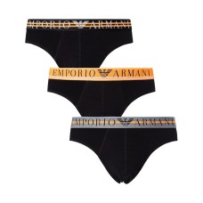 Emporio Armani Set 3 Slip in cotone stretch con vita elastica e logo lettering