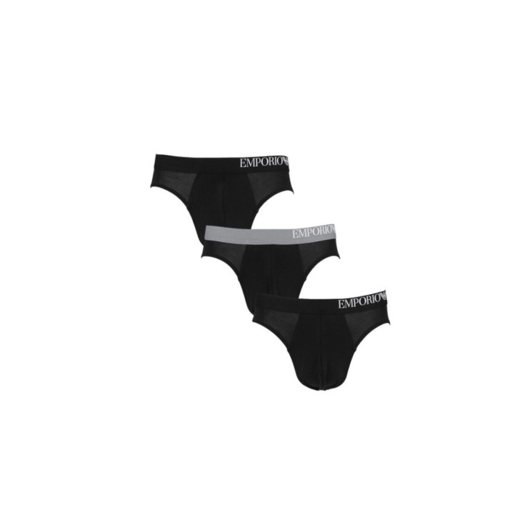 Emporio Armani Set 3 Slip black in cotone stretch con vita elastica e logo lettering