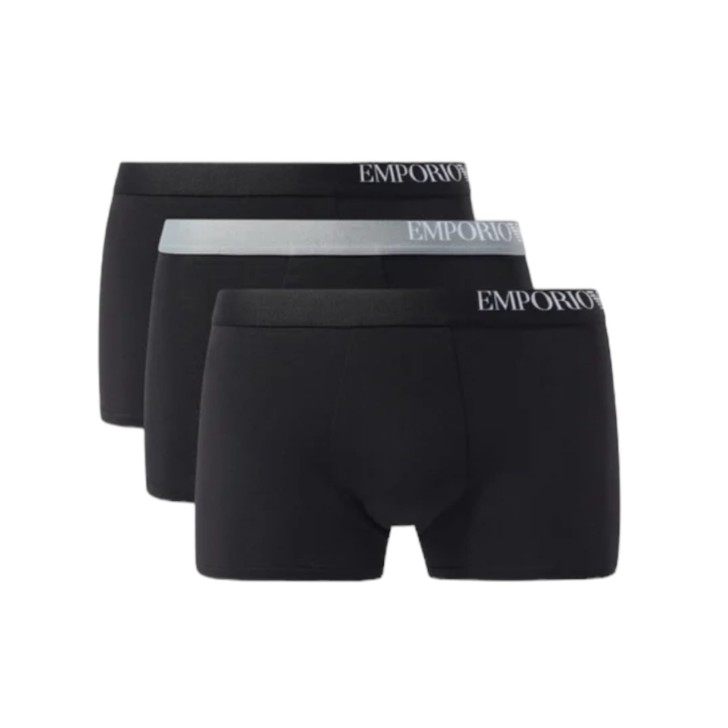 Emporio Armani Set 3 Boxer black in cotone stretch con vita elastica e logo lettering