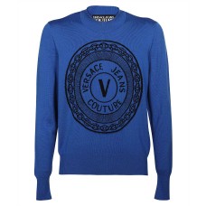 Versace Jeans Couture Maglioncino da Uomo Blu con Logo nella parte anteriore