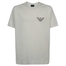 Emporio Armani T-Shirt a manica corta in cotone Grigio Chiaro con logo Aquila ricamato