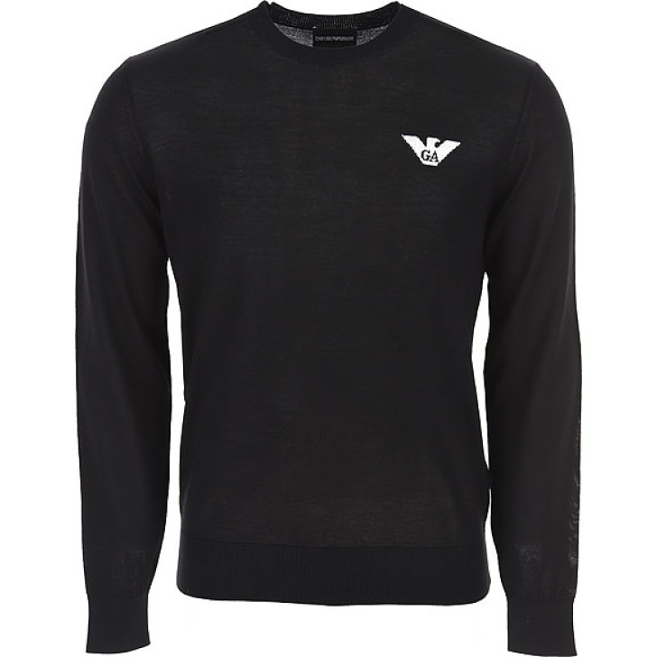 Emporio Armani Maglioncino nero in pura lana vergine con logo aquila