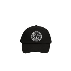 VERSACE JEANS COUTURE CAPPELLO BASEBALL UNISEX BLACK CON LOGO RICAMATO WHITE 