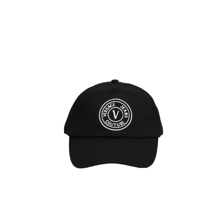 VERSACE JEANS COUTURE CAPPELLO BASEBALL UNISEX BLACK CON LOGO RICAMATO WHITE 
