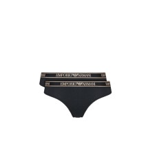 Emporio Armani Bi-Pack Brasialiana Black in stretch di cotone con vita elastica e logo lettering