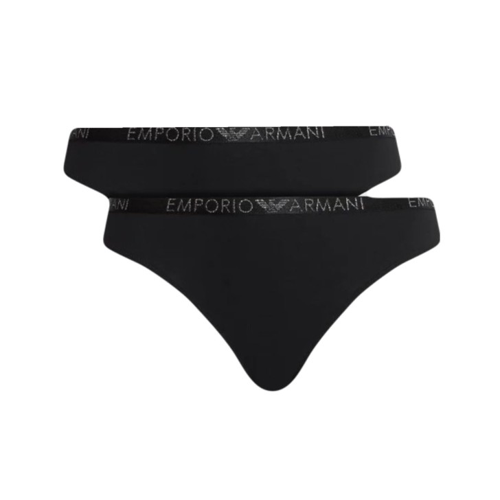 Emporio Armani Bi-Pack Brasialiana Black con vita elastica e logo lettering rosagold glitter