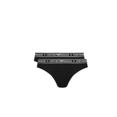 Emporio Armani Bi-Pack Brasialiana Black in stretch di cotone con vita elastica e logo lettering 