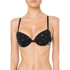 Emporio Armani Reggiseno push-up nero con macro logo All Over realizzato in cotone stretch