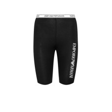 Emporio Armani Pantaloncino Biker in cotone nero con logo lettering e lastic in vita con logo lettering