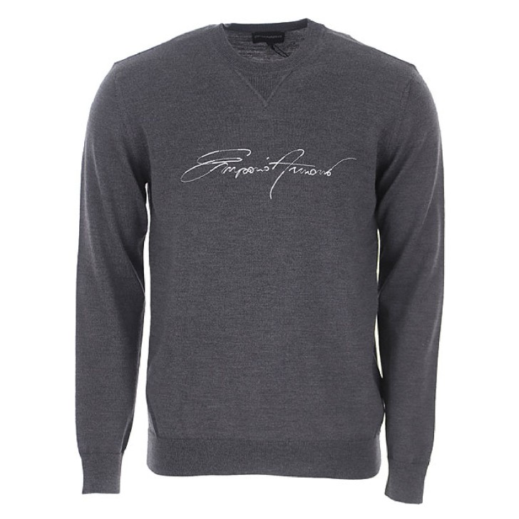 Emporio Armani Maglioncino grigio in lana vergine con logo lettering