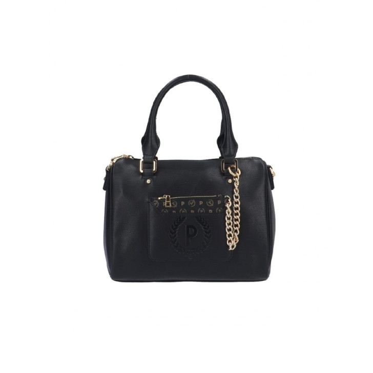 Pollini Borsa nera a mano con Logo Pollini e mini pochette in stampa Heritage estraibile