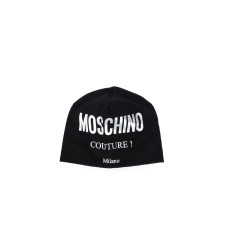 Moschino Cappello in cotone nero con logo lettering