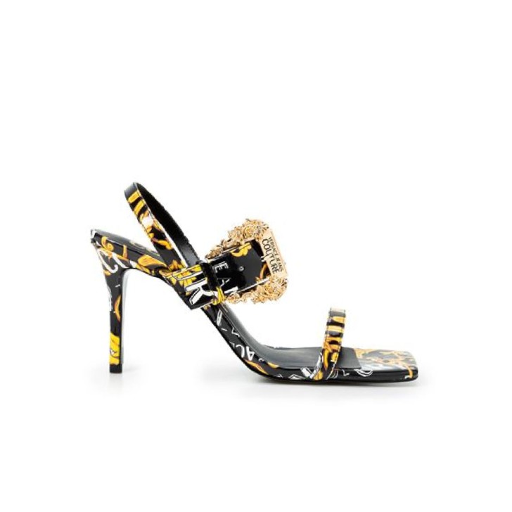 Versace Jeans Couture Sandali da Donna con tacco Multicolor con stampa Baroque all over