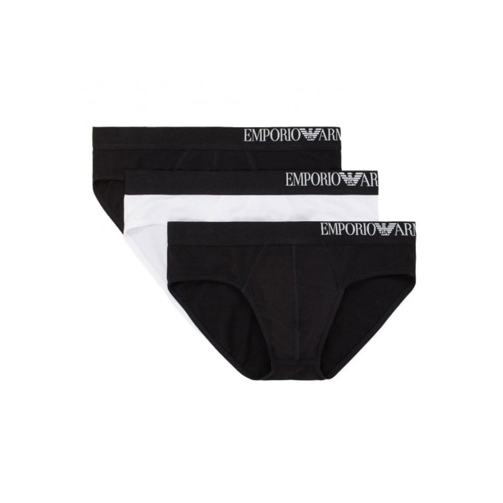 Emporio Armani Set 3 Slip in cotone stretch con vita elastica e logo lettering 111734CS71328320