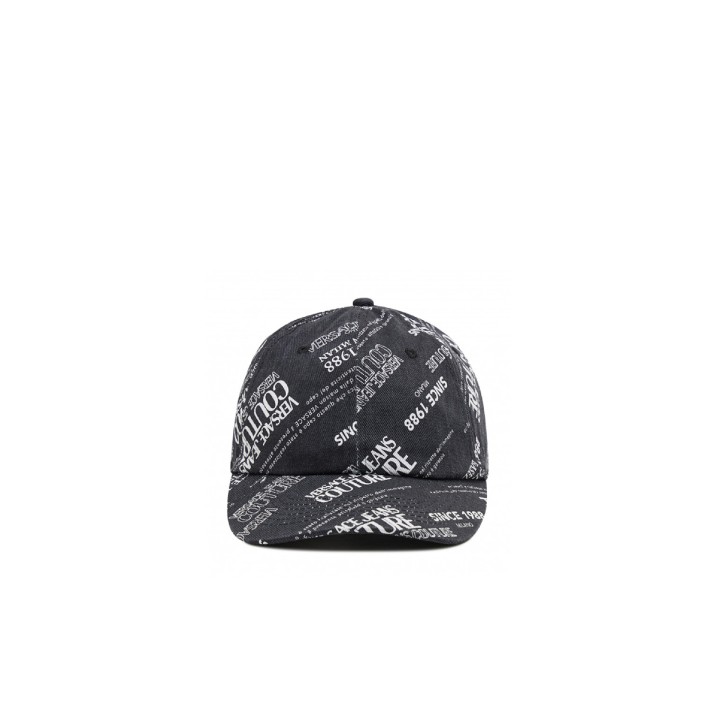 VERSACE JEANS COUTURE CAPPELLO BASEBALL UNISEX BLACK CON LOGO LETTERING ALL OVER WHITE