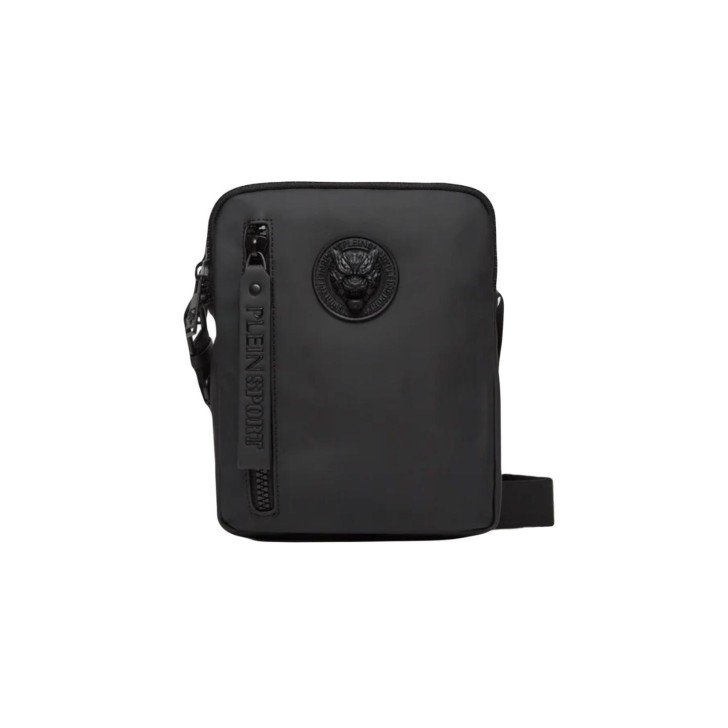 PLEIN SPORT TRACOLLA NERA CON  LOGO BRAND A RILIEVO