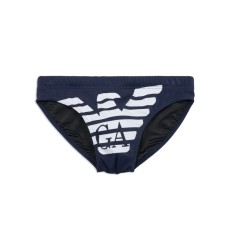 EMPORIO ARMANI SLIP DA MARE BLU NAVY CON MAXI LOGO AQUILA E LOGO LETTERING WHITE