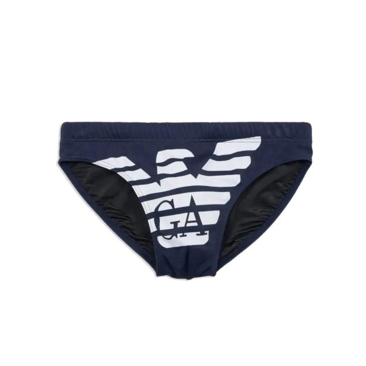 EMPORIO ARMANI SLIP DA MARE BLU NAVY CON MAXI LOGO AQUILA E LOGO LETTERING WHITE
