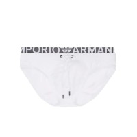 Emporio Armani Slip da Mare Bianco in microfibra riciclato con coulisse e vita elasticizzata logata