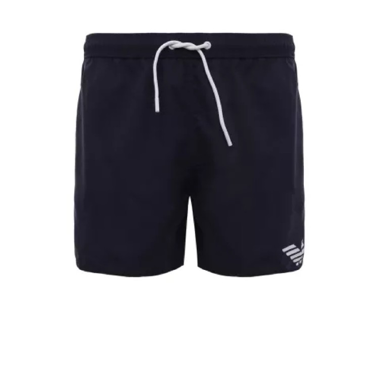 Emporio Armani Boxer da mare Nero in tessuto riciclato con maxi logo bold