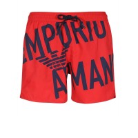 Emporio Armani Boxer da mare Rosso in tessuto riciclato con maxi logo bold blu