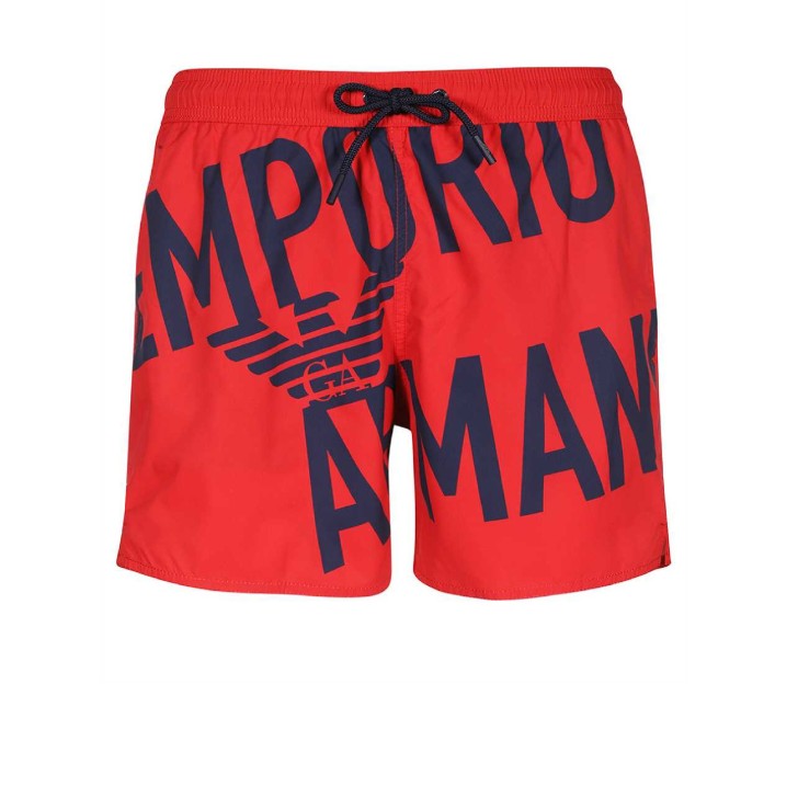 Emporio Armani Boxer da mare Rosso in tessuto riciclato con maxi logo bold blu