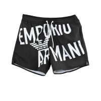 Emporio Armani Boxer da mare Nero in tessuto riciclato con maxi logo bold bianco