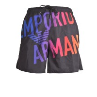 Emporio Armani Boxer da mare Nero in tessuto riciclato con maxi logo bold multicolore