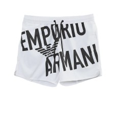 Emporio Armani Boxer da mare Bianco in tessuto riciclato con maxi logo bold nero