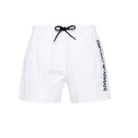 EMPORIO ARMANI BOXER DA MARE WHITE CON LOGO LETTERING BLU NAVY RICAMATO 