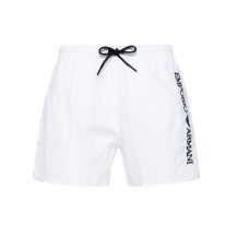 EMPORIO ARMANI BOXER DA MARE WHITE CON LOGO LETTERING BLU NAVY RICAMATO 