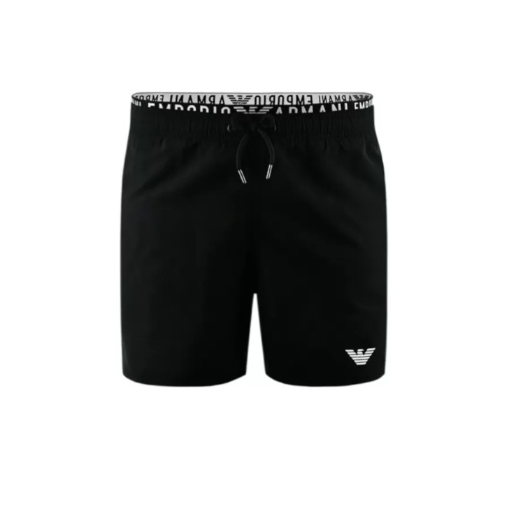 EMPORIO ARMANI BOXER DA MARE BLACK CON ELASTICO IN VITA CON LOGO LETTERING E LOGO AQUILA RICAMATO