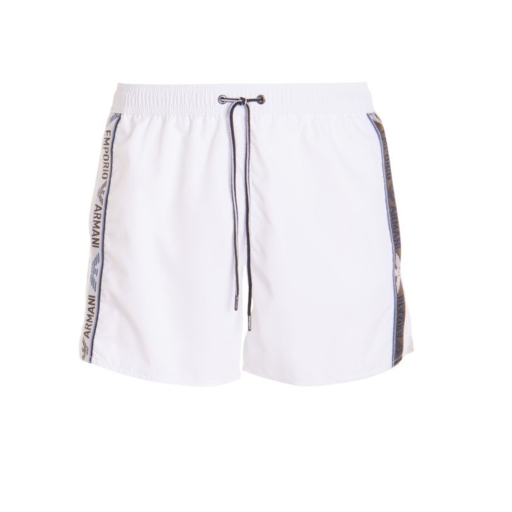 EMPORIO ARMANI BOXER DA MARE WHITE CON BANDE CON LOGO LETTERING 
