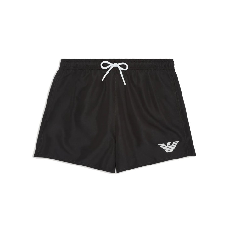 EMPORIO ARMANI BOXER DA MARE BLACK CON LOGO AQUILA WHITE RICAMATO