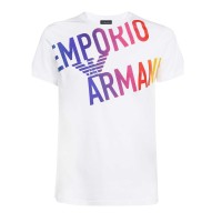Emporio Armani T-Shirt a manica corta Bianca in cotone con maxi logo bold multicolore