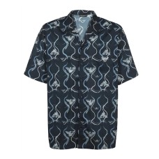 Emporio Armani Camicia a manica corta Blu con taschino con logo Aquila ricamato e stampa All Over