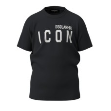 Dsquared2 T-shirt in cotone nera a manica corta con maxi logo DSQUARED2 ICON