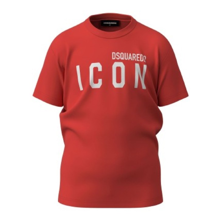 Dsquared2 T-shirt in cotone rossa a manica corta con maxi logo DSQUARED2 ICON