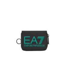 EA7 EMPORIO ARMANI PORTAMONETE UNISEX BLACK CON LOGO LETTERING VERDE