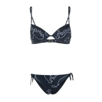 EMPORIO ARMANI BIKINI DUE PEZZI BLU CON LOGO LETTERING BIANCO ALL OVER