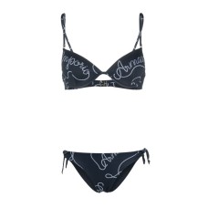 EMPORIO ARMANI BIKINI DUE PEZZI BLU CON LOGO LETTERING BIANCO ALL OVER
